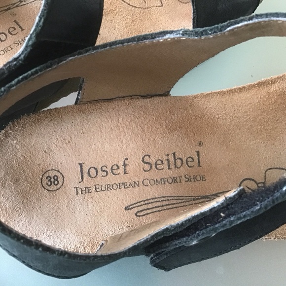Josef Seibel Black Leather Tonga 25 Adjustable Strap Cork Comfort Sandals 38 LN - Picture 7 of 7